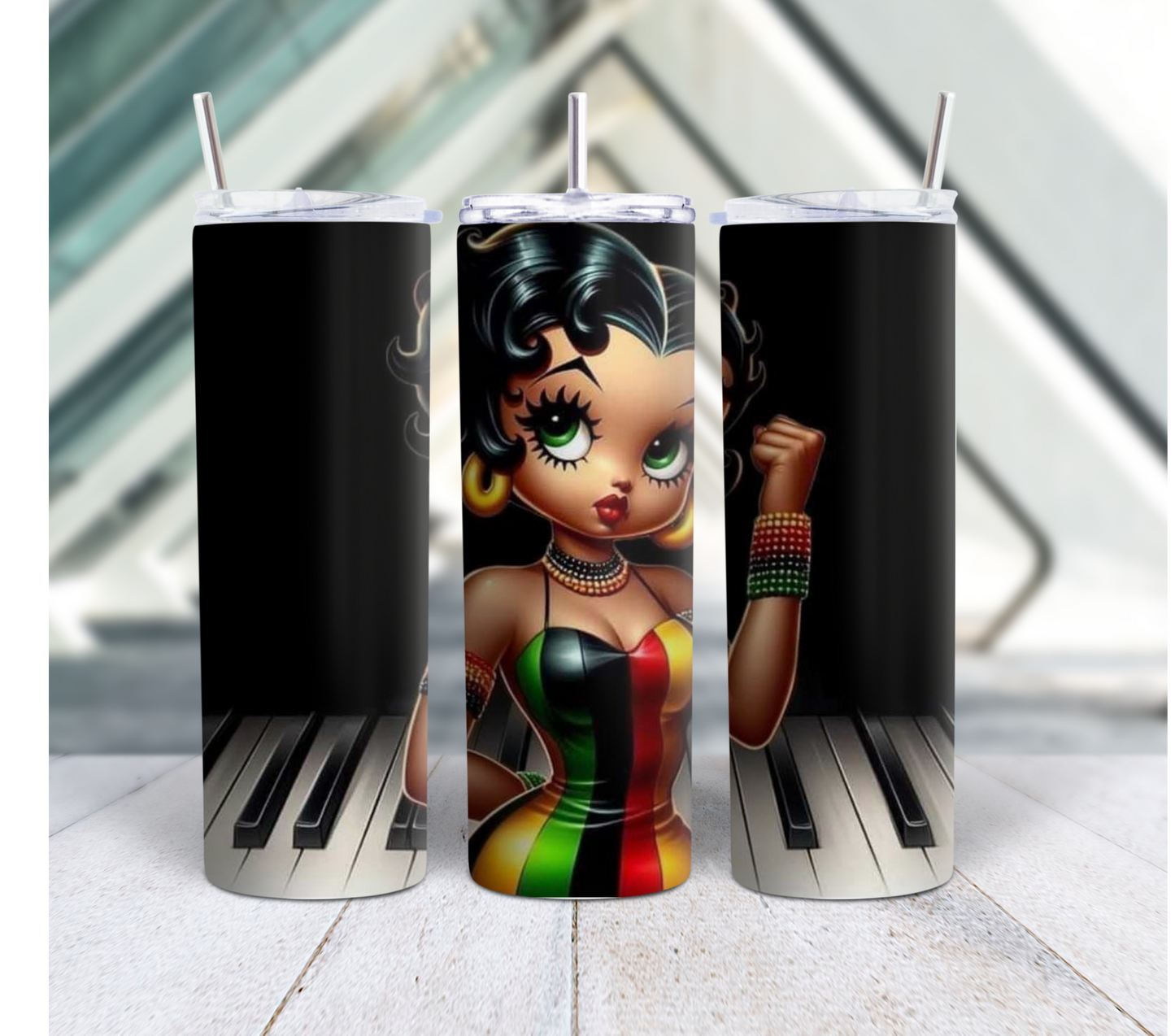Rasta Betty Boop Piano Keys Tumbler β 20oz Stainless Steel Skinny Tumbler