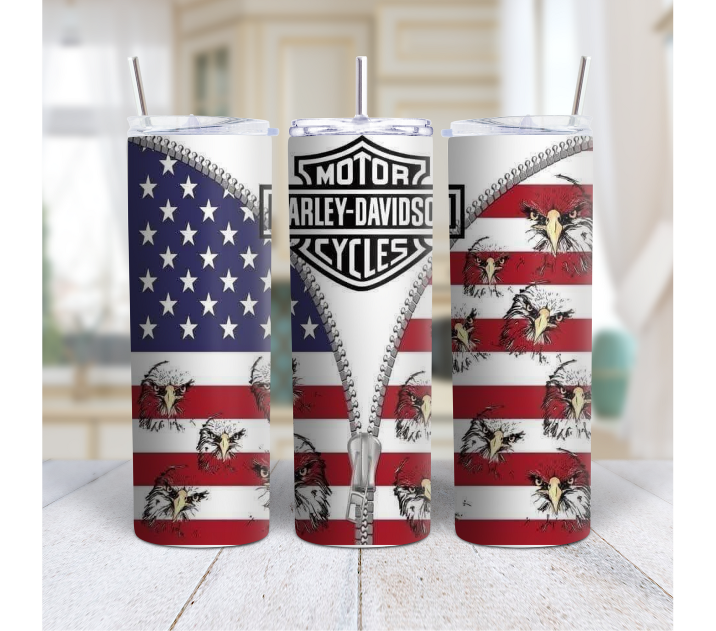 American Flag & Eagle 20oz Stainless Steel Tumbler – Patriotic Biker Cup