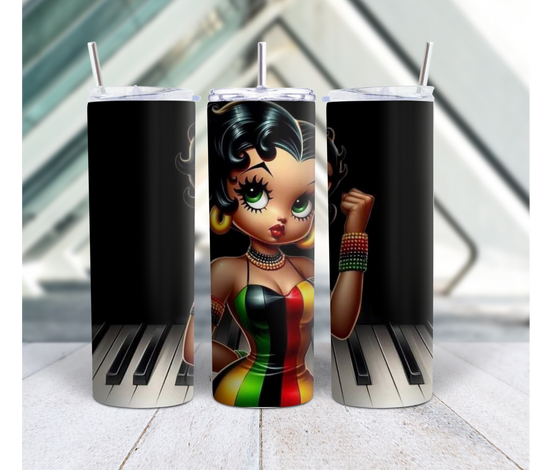 Rasta Betty Boop Piano Keys Tumbler – 20oz Stainless Steel Skinny Tumbler