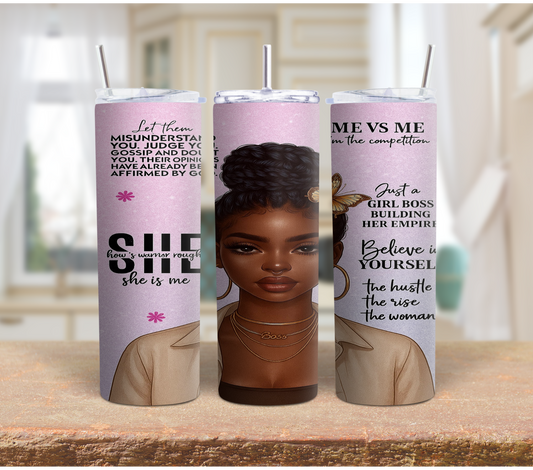 She Is Motivational 20oz Tumbler – Inspirational Stainless Steel Insulated Cup with Lid & Straw