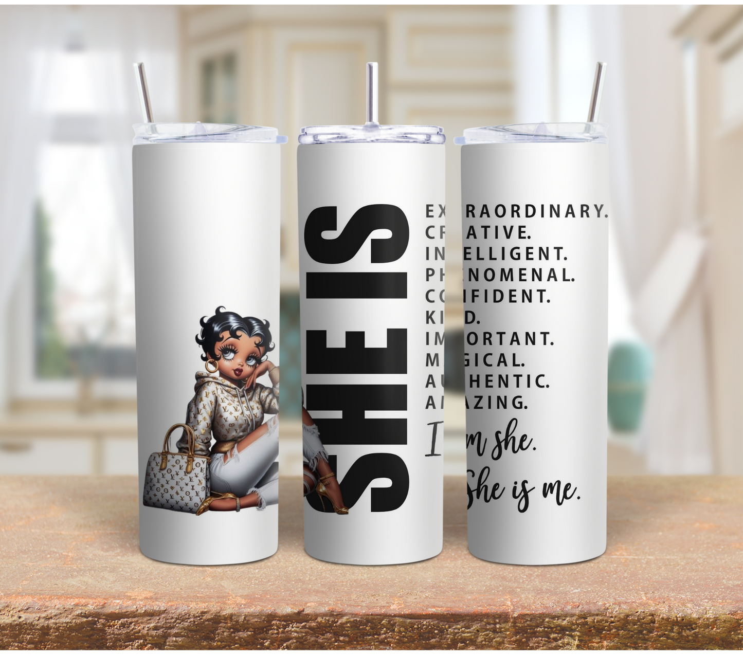 She Is Motivational 20oz Tumbler – Inspirational Stainless Steel Insulated Cup with Lid & Straw